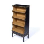 Painted waterfall bookcase with four open shelves, 52cm across, 108cm high