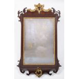 Mahogany fret framed mirror early 19th Century, frame and parcel gilt painted detail, 95cm x 59cm