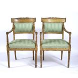 Pair of original painted elbow chairs French, 19th Century, with acanthus leaf backs and later green