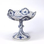 Meissen porcelain tazza or comport blue and white floral sprays, crossed swords marks to base and