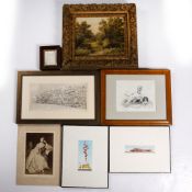 G Danks Woodland landscape, oil on canvas 28cm x 34cm together with a quantity of prints and