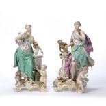 Pair of porcelain figures Meissen, after J J Kaendler, 19th Century, allegorical of the senses, '