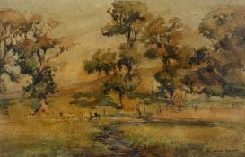 William Arthur Laurie Carrick (1879-1964) wooded landscape, watercolour, framed and glazed 14cm x