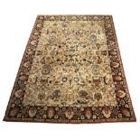 Tetex carpet with ivory ground having foliate Persian designs within a navy border, approx 337cm x