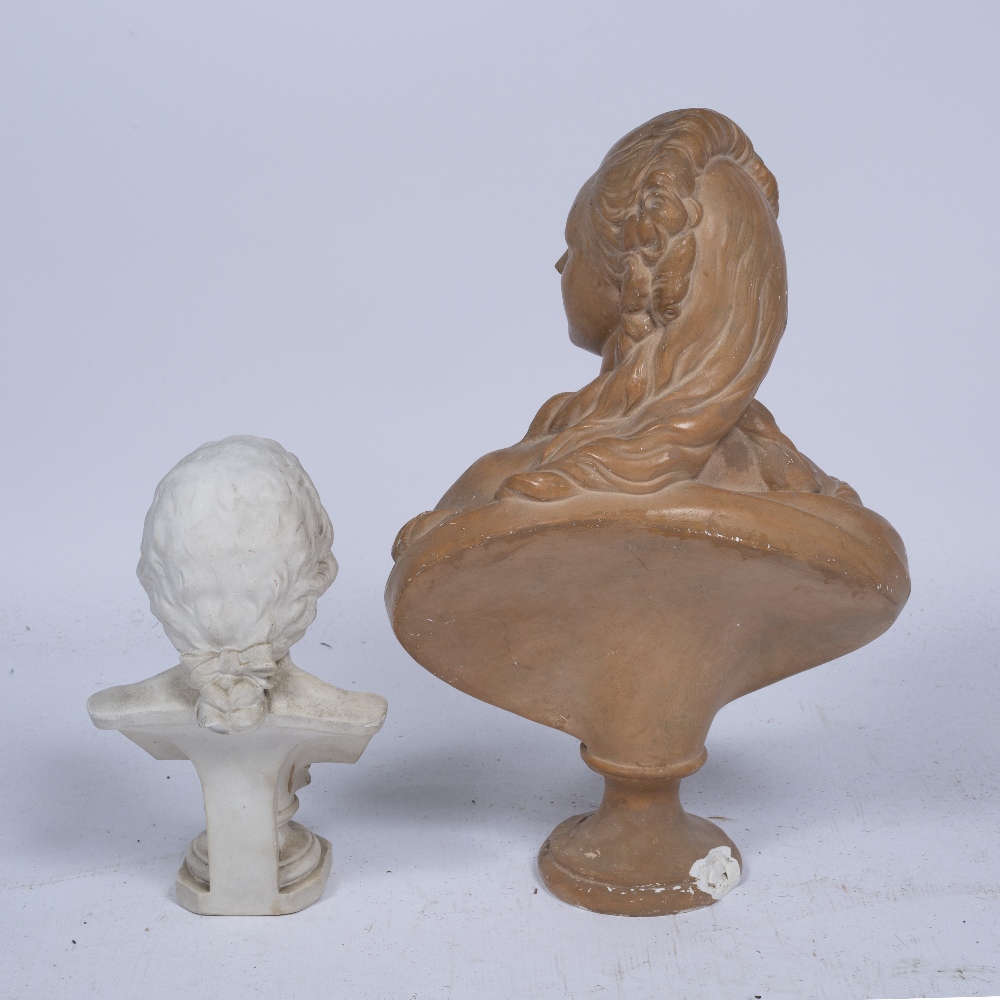 Plaster bust of Madame du Barry after Pajou 51cm and a smaller plaster bust of Mozart, 31cm (2) - Image 2 of 2