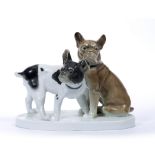 Karl Ens of Volkstedt porcelain figure group of two French bull dogs, marked to the base, 18cm