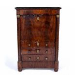 Mahogany Empire escritoire 19th Century, with marble top, fitted writing drawer and pillar sides,