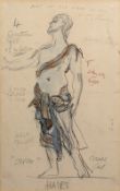 20th Century English School 'Hades theatre/costume design' pencil and gouache, unsigned, 40cm x 26cm