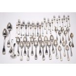 Large collection of Georgian Irish silver cutlery all marked with a family crest, the set consists