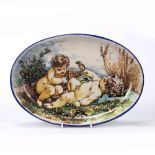 Emile Lessore (1805-1876) for Bourg La Reine faience oval dish, circa 1870-75, painted by Lessore