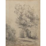 In the manner of John Constable (1776-1837) pencil sketch of trees, with an initial lower right 25cm