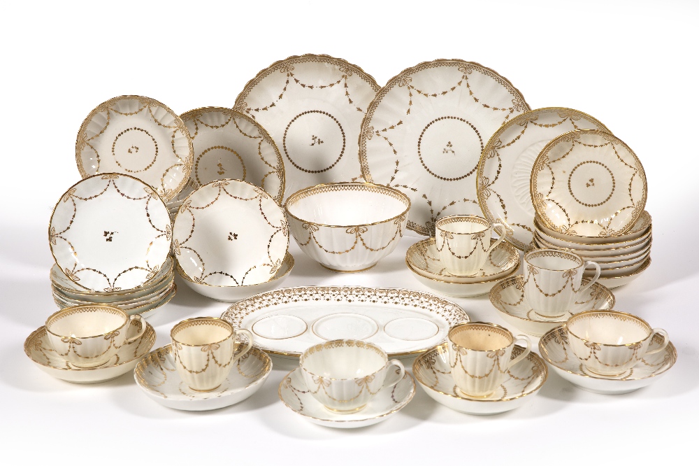 Derby porcelain part tea set 19th Century, with gilt husk and swag decoration, some pieces with puce - Image 2 of 3