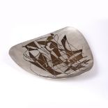 WMF 'Ikora' silver plated dish circa 1960's, etched and patinated with a modernist design based on a