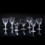 Two glass rummers 19th Century and five wine glasses with air-twist stems