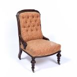 Mahogany upholstered side chair 19th Century, with carved acanthus leaf decoration on original