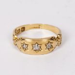 Victorian 18ct yellow gold ring with three stone diamond setting, size J, 3g approx overall