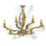 Rococo style six branch chandelier with putti and scrolling acanthus decoration, unmarked, 55cm