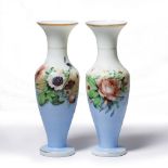 Pair of opaline vases French, 19th Century, each with painted foliate decoration, 36cm high