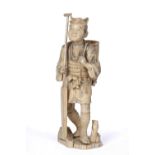 Ivory figure of a fisherman Japanese, Meiji period the standing figure carrying a basket over his