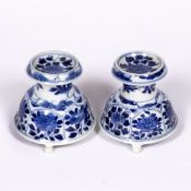 Pair of porcelain salt cellars Chinese, Kangxi (1662-1722) of diablo form with panels of various