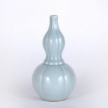 Celadon double gourd vase Chinese of fluted form , with underglaze blue Qianlong seal mark, 24cm