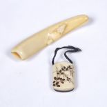 Miniature Shibayama inro Japanese, Meiji period and an ivory netsuke (2)