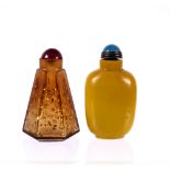 Amber glass snuff bottle Chinese, 20th Century of hexagonal form with gold flake decoration and