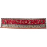 Silk embroidered banner Chinese red and pale blue ground embroidered with phoenix, dragonflies,