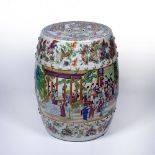 Famille rose garden seat Chinese, 19th Century painted in panels depicting figures in interiors