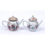 Two porcelain ovoid teapots Chinese, early 19th Century each with Mandarin polychrome painted