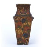 Persian lacquer vase Iran the centre body decorated with flowering plants and birds, the neck