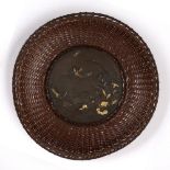 Bronze dish Japanese the centre roundel decorated with an underwater scene depicting a fish