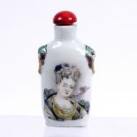 Porcelain snuff bottle Chinese made Russian/European market, 18th/19th Century painted woman's