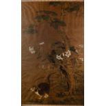 Large painting on silk Chinese, 17th/18th Century probably originally a scroll depicting a cat