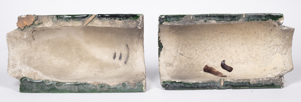 Pair of polychrome arched roof tiles Chinese, late 19th/early 20th Century each surmounted by - Image 7 of 7