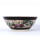 Crackleware bowl Chinese, late 19th Century painted with a phoenix to the inner centre , the