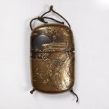Gold lacquer four case inro Japanese, Edo Period signed Tsune-o with kakihan, the vertical rounded