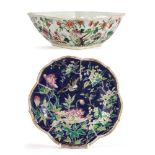 Blue ground famille rose decorated dish Chinese, Guangxu mark and period (1862-1908) in the Dayazhai