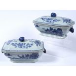 Pair of export lidded tureen and covers Chinese, 18th Century decorated to the sides depicting
