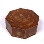 Bamboo octagonal box and cover Chinese, 19th Century the top having a roundel depicting various