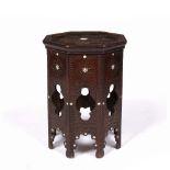 Damascus octagonal inlaid occasional table Syrian, circa 1900 with star design to the top and carved