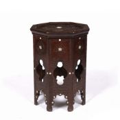 Damascus octagonal inlaid occasional table Syrian, circa 1900 with star design to the top and carved