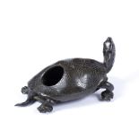 Bronze tortoise incense burner Meiji with head outstretched and seal mark to base, 16cm across