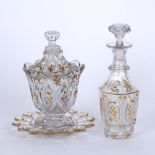 Turkish market glass Bohemian, 19th Century to include a vase, cover and stand ,gilt decorated on