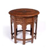 Oval brass inlaid occasional table Indian, circa 1900/1920 with foliate designs, 51cm x 40cm x