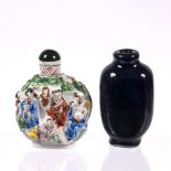 Porcelain moulded snuff bottle Chinese, 19th Century depicting the Eight Immortals, with blue