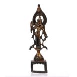 Gilt metal model Bodhisattva Chinese on an open square base, 13.5cm