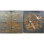 Two embroidered silk panels Chinese, late 19th/early 20th Century both on a blue ground, one of a