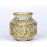 Enamelled alabaster vase Indian decorated to the body with gold panels of flowers, 9.5cm high