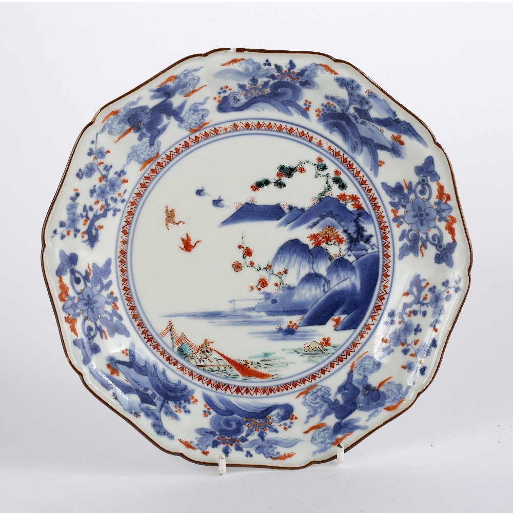 Kakiemon dish Japanese, Edo period (late 17th Century) decorated in coloured enamels, the central
